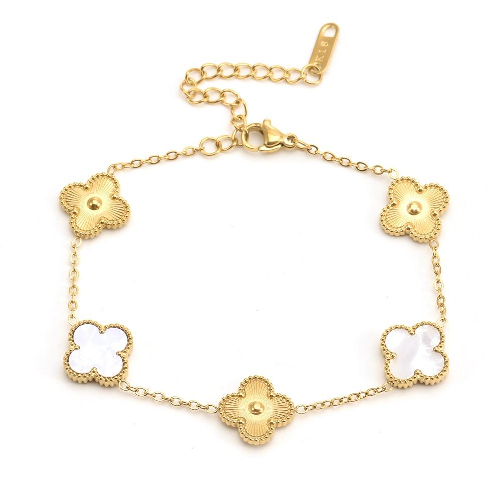 Браслет 'Четырехлистный клевер' 13 мм Титановая сталь Четырехлистный клевер Двусторонний браслет Не теряет цвет Браслет из титановой стали