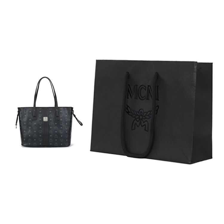 MCM Classic Monogram Reversible Large Capacity Leather Tote Shopping Bag Unisex Tote Black MWPAAVI02BK001