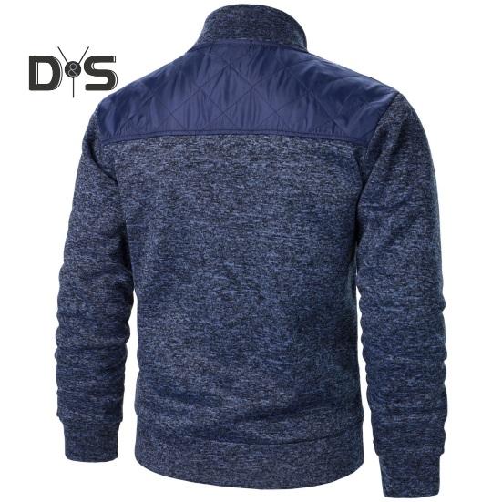 Осень-зима мужская куртка трикотажная пэчворк застежка-молния воротник стойка кардиган длинные рукава средней длины приталенный крой термопальто