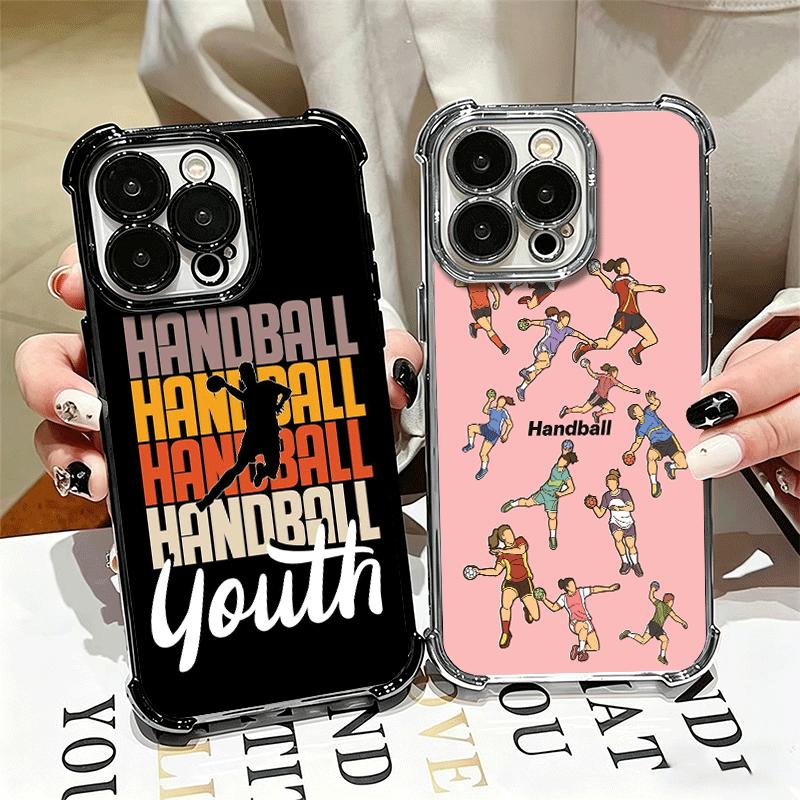 Handball Sport Plating Phone Case For Iphone 16 17 Pro Max Air 16E 14 15 Plus 12 13 Mini Anti-Fall Airabag Cover