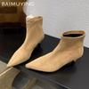 Остроносые женские ботильоны из замши, дизайнерские сексуальные туфли на среднем каблуке 2025 года, трендовые новые брендовые зимние готические модные туфли-лодочки Botas De Mujer