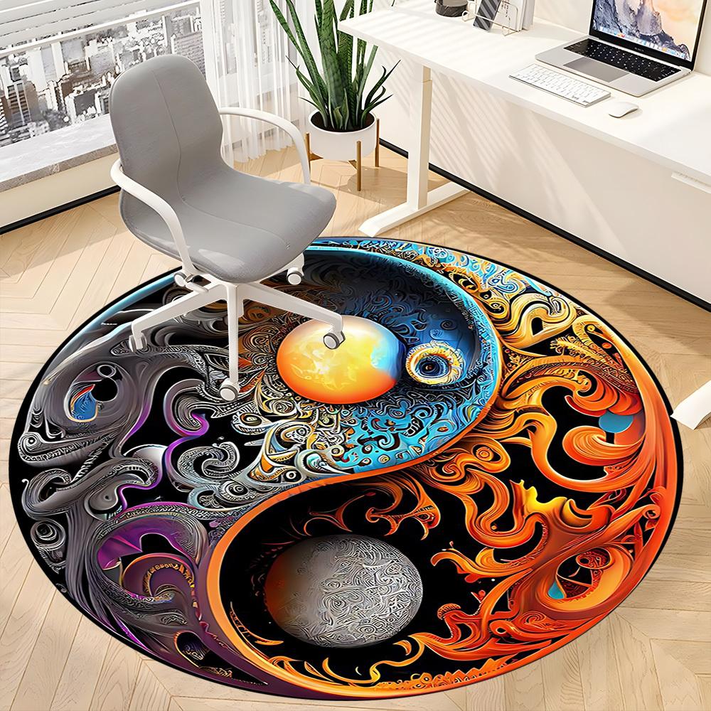 1PC Cosmic Yin-Yang Chair Carpet for Office Non-Slip, Lightweight, Machine Washable Rug for Office, Sleeping, Room - Holiday DecorPolyester,