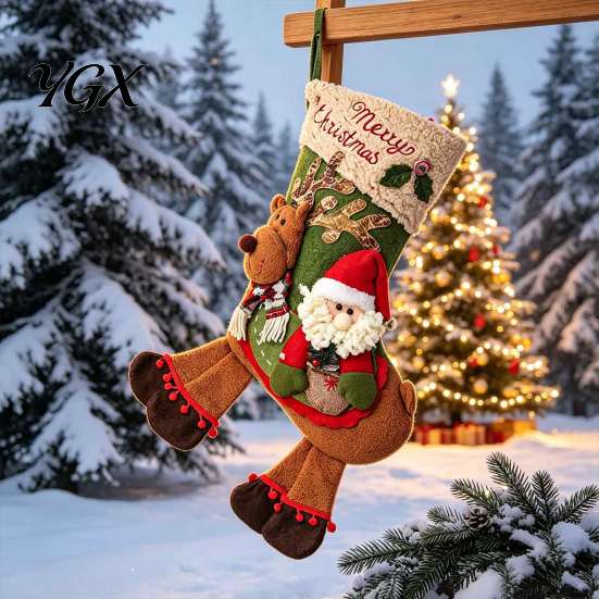 Gift Wraps for Christmas Gifts Riding Reindeer Stocking, Plush Xmas Sack with Santa Snowman Figure, Hanging Party Favor Bags Holiday Events