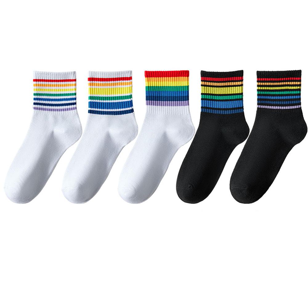 5 пар женских радужных носков, хлопковые милые полосатые белые носки, японские забавные носки в стиле Харадзюку, каваи