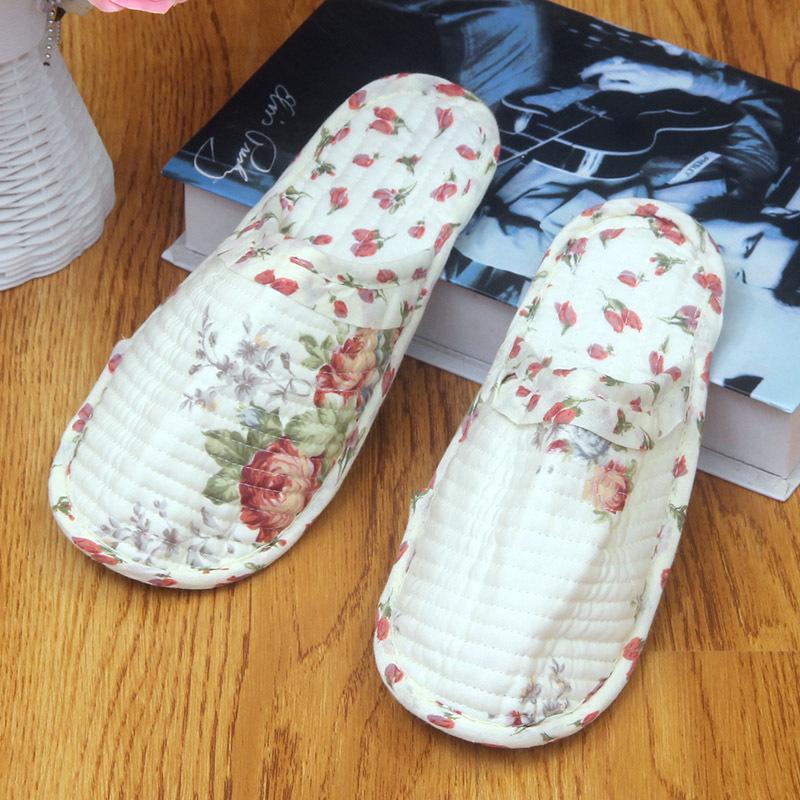 Пасторальные женские стеганые хлопковые тапочки: Мягкие, Бесшумные, Дышащие, С закрытым носком, Тонкая подошва