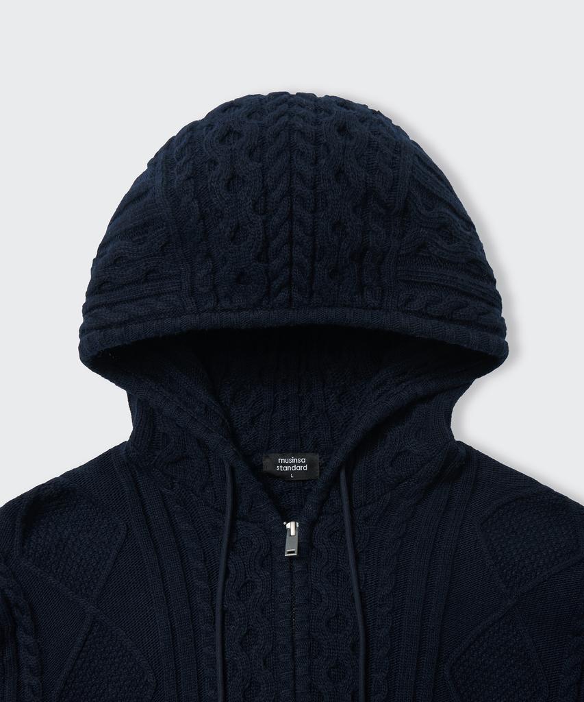 Musinsa Standard Aran Cable Knit Hooded Zip-Up [Navy]