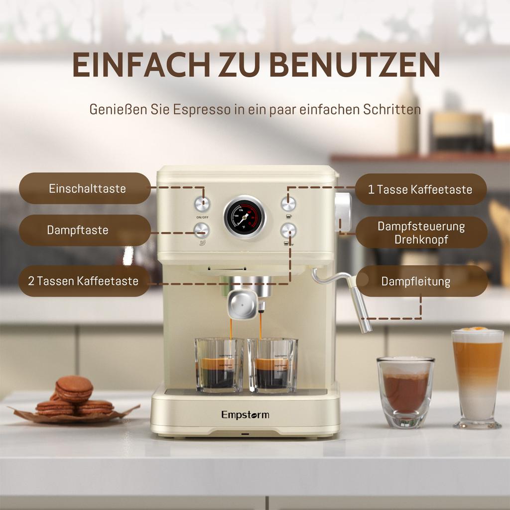 EM-04E Semi-Automatic Electric Espresso Coffee Machine 20Bar Pump Milk Frother Temperature Control ROHS Certified for Household