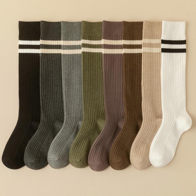 Хлопковые носки из телячьей кожи для женщин, японские носки JK, длина до колена, средние, модные, для девушек, студентов, в полоску, в стиле колледжа