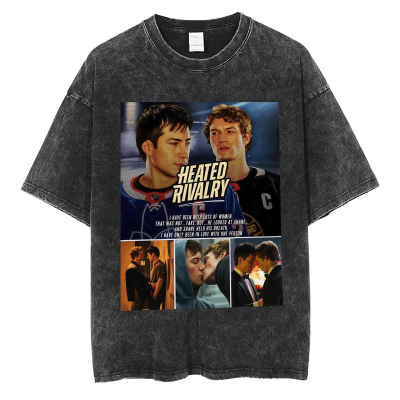 Heated Rivalry Shane Hollander Ilya Rozanov Hollanov Washed T Shirt Vintage Fashion Men Tshirts Cotton Loose Casual Tee Shirt
