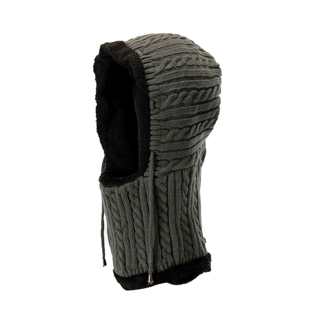 Мужчины Женщины Теплая зимняя вязаная крючком плюс бархатная утепленная шляпа с напускным сиамским воротником