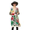 New Casual Printed Beach Dress, Loose Long Robe, Vacation V-neck Cotton and Linen Midskirt