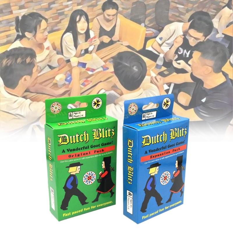 Захватывающая карточная игра Dutch Blitz для семейного веселья с красочными картами синего и зеленого цветов