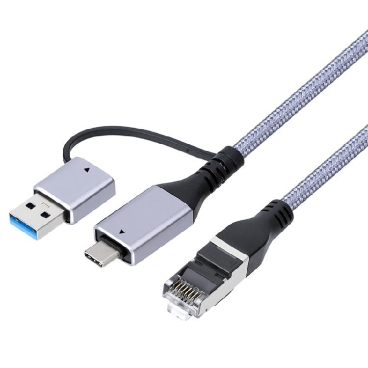 Сетевой адаптер-кабель USB Type C с гигабитной скоростью Ethernet, корпус из алюминиевого сплава с теплоотводом и не запутывающийся плетеный шнур