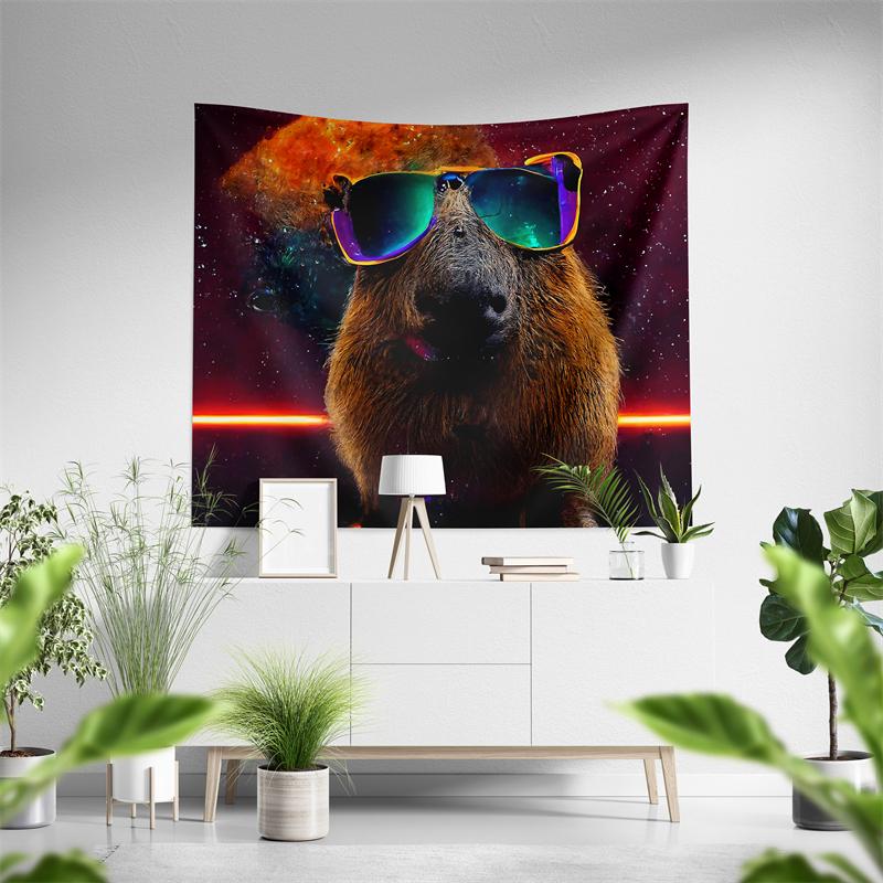 Aertemisi Ok I Pull Up Capybara with Sunglass Tapestry Wall Hanging Art for Bedroom Living Room College Dorm Party Backdrop Home