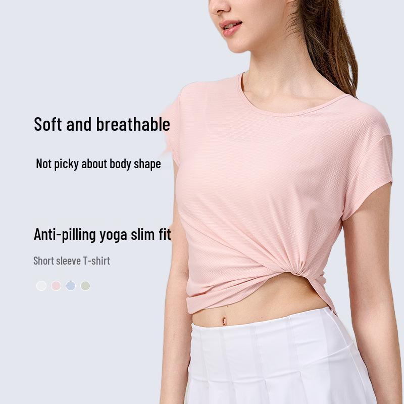 Женская быстросохнущая утягивающая футболка для йоги: Свободная фитнес-накидка с короткими рукавами