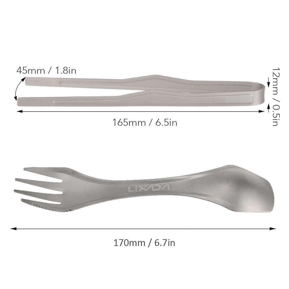 Lixada Titanium Tongs Clip with Spork BBQ Grilling Tool Lightweight Outdoor Camping Backpacking Hiking Cookware