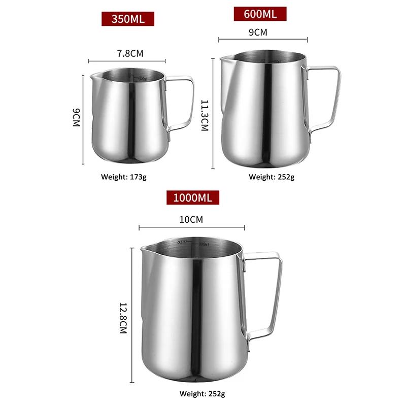 350/600/1000ml Coffee Milk Frothing Jug 304 Stainless Steel Latte Art Measurement Jug Espresso Barista Tools Coffee Accessories