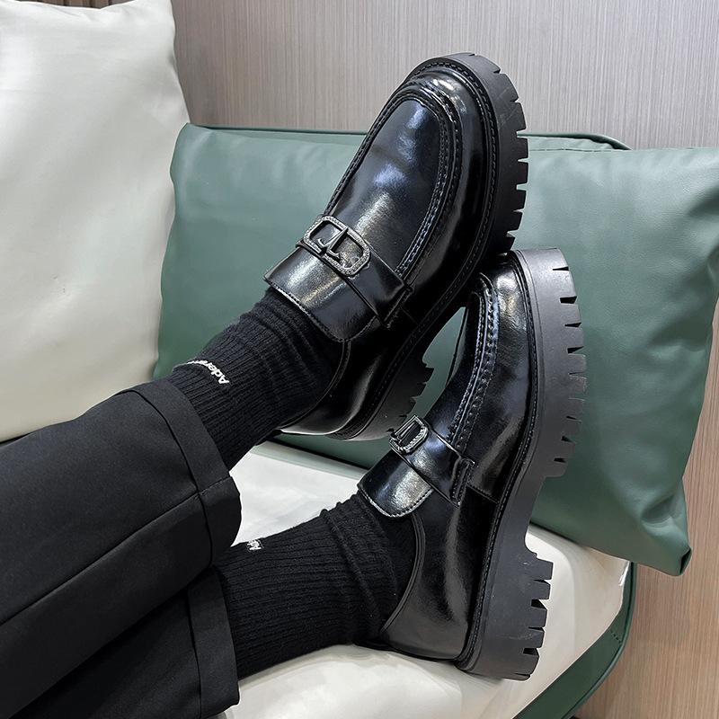 Осенние британские повседневные кожаные туфли мужские большого размера с одной педалью мужские туфли с большой головкой и толстой подошвой, увеличивающие высоту 2136-T