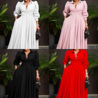 Весеннее женское платье с длинным рукавом, модное однотонное платье