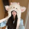 New Winter Cartoon Lamb Thick Plush Hat for Women Keep Warm and Pinch Ears and Move Ear Protection Windproof Hat