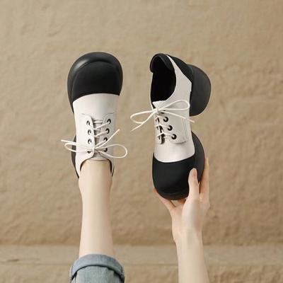 Модные осенние туфли на грубом каблуке, женские модные туфли из замши с круглым носком, шнуровка спереди, толстая подошва, низкие туфли