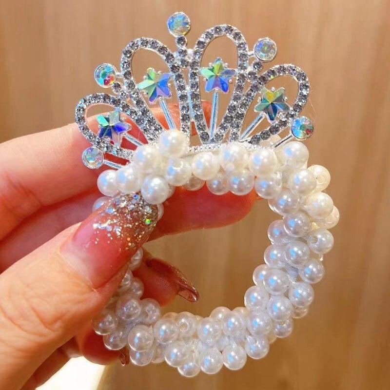 New Fashion Pearl Crown Princess Cute Kids Elastic Hair Bands Children Hair Ties Girls Hair Accessories Baby Headwear