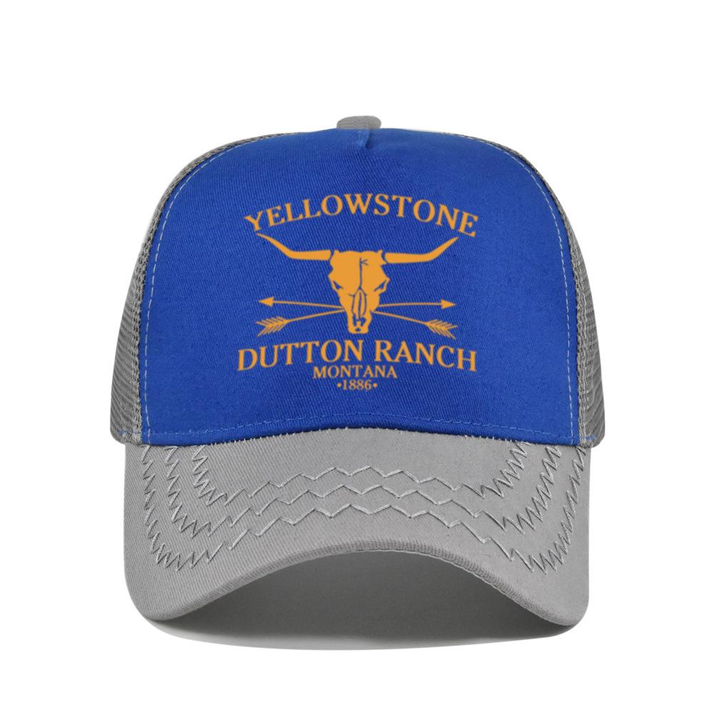 Cotton Front Mesh Back Trucker Cap, Bull Skull Print Adjustable Snapback Baseball Hat Unisex Western Style Outdoor Sports Sun Hat