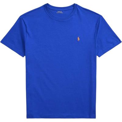 Polo однотонная футболка с вышитым логотипом и круглым вырезом, короткий рукав, мужские топы, синяя 710610667-007