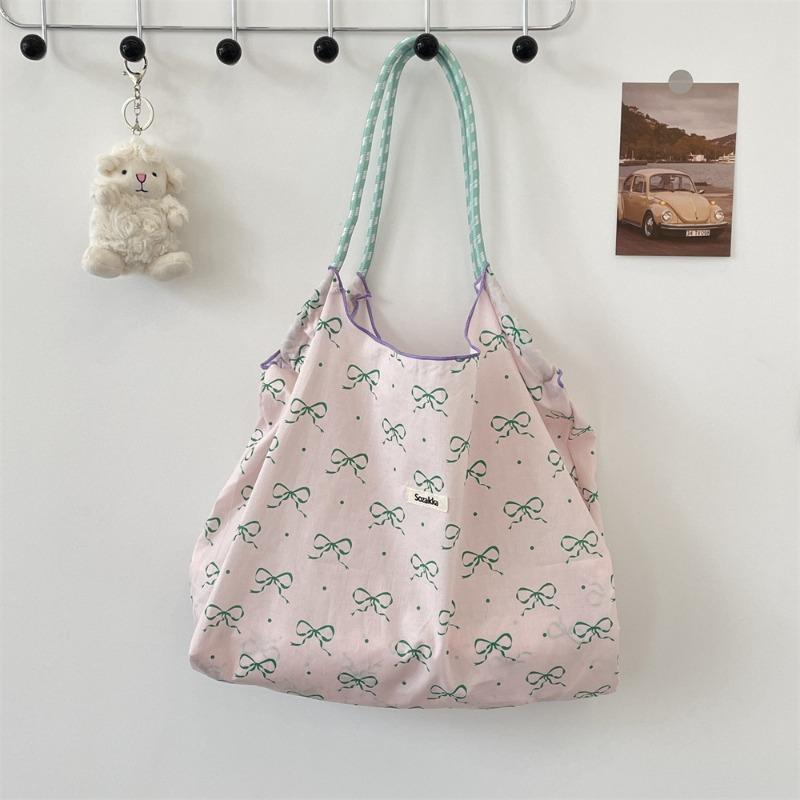 3 Summer Large-capacity Shoulder Bag, Drawstring Shopping Bag, Fresh Bow Tote Bag, Underarm Bag.