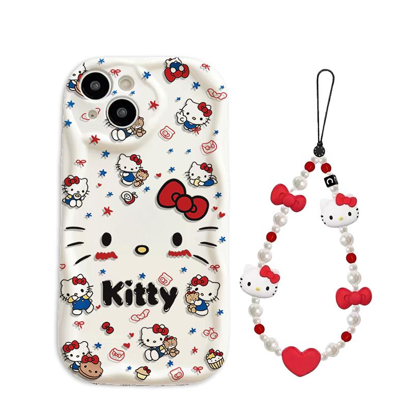Чехол для iPhone 17 16 15 Pro Max 17 Air 14 13 12 Pro Max 11 16e 15 Plus 13 mini XR Sanrio Hello Kitty Браслет-бантик Чехол для телефона