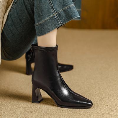 Женские короткие ботильоны на высоком каблуке, новинка осени и зимы 2025 года, женские полусапоги, ботильоны на толстом каблуке, коричневые французские короткие ботильоны