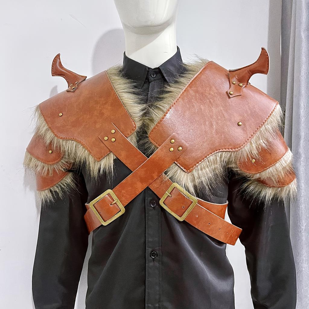 1 шт./1 пара, наряд средневекового рыцаря викингов эпохи Возрождения, 2 цвета, шаль на плечо из искусственной кожи с краями из искусственного меха, привет