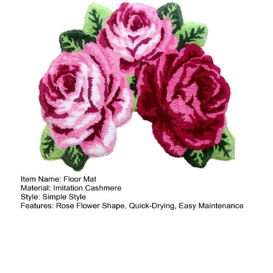 Плюшевый коврик для пола Быстросохнущая нескользящая основа Ковер в форме цветка розы Легко чистить Декоративный для гостиной