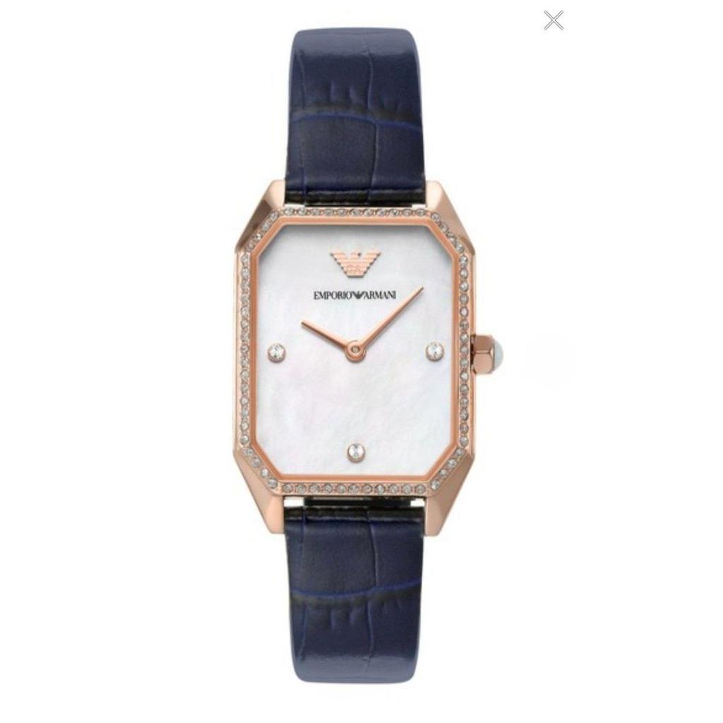 Б/у Женские часы EMPORIO ARMANI Восьмиугольные Синие Emporio Armani Часы Аналоговые Кожаные AR11466