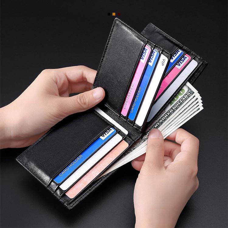 Fashion Business Mens Wallet Slim Credit Card Holder Genuine Leather Cowhide Transparent Window Multiple Card Slots Wallets