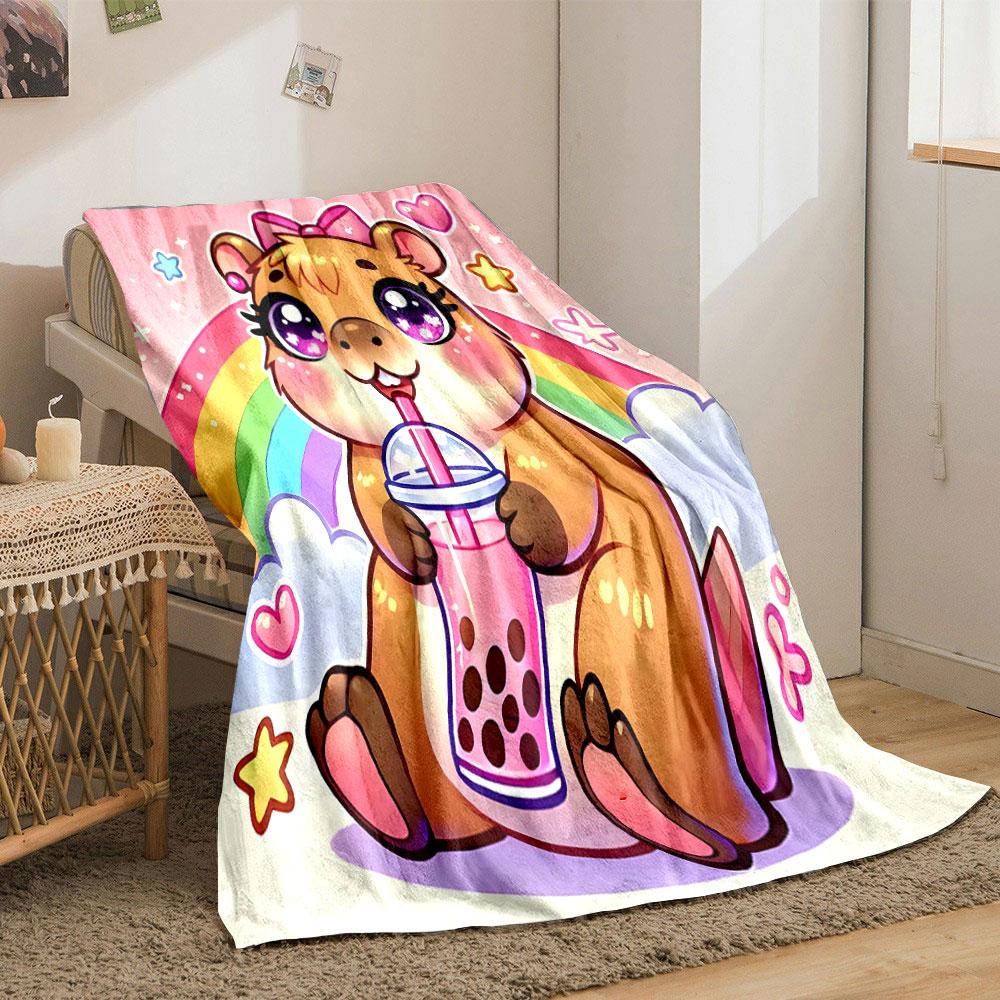 Cute Hamster with Bubble Tea print blanket soft and cozy perfect for the living room bed sofa or a nap,gift