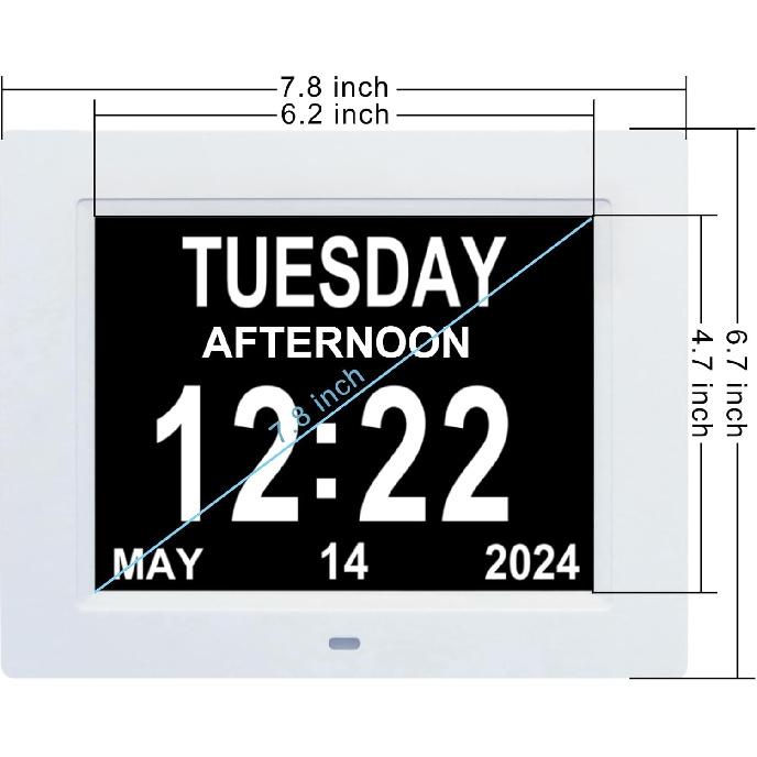 TMC 2025 New Digital Clock for Seniors, Large Display Calendar Dementia Clock with Date, Day & Week, 3 Medication Reminders+ 5 Alarms, SD Card Video,