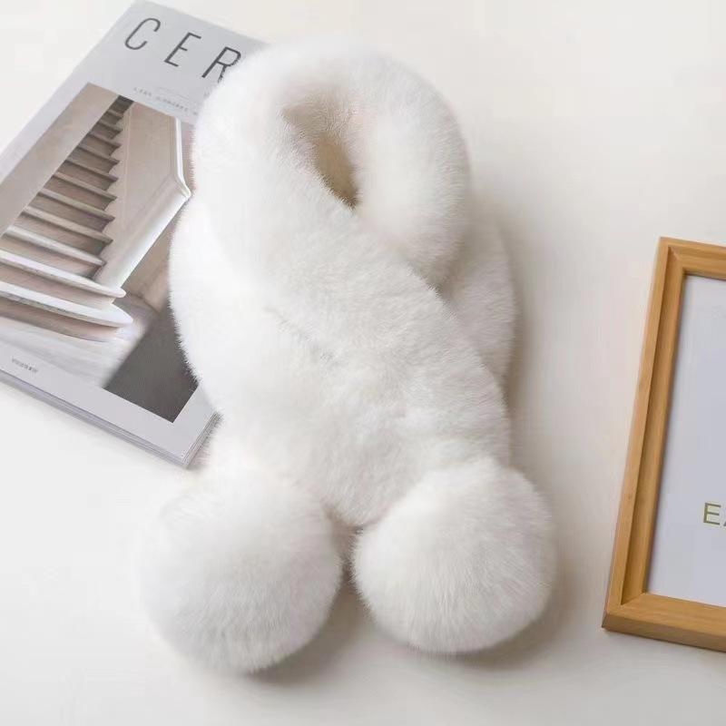 Шарф из кроличьего меха, шарф-меховой воротник, женское осенне-зимнее тепло, корейская версия универсального трехтрубного утолщенного плюшевого шарфа, шарф