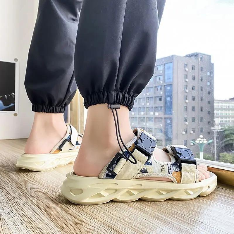 Обувь для мужчин, высокие нескользящие сандалии на платформе, лето 2024 г., номер 41, оригинальный тренд, новое поступление, босиком, оптовая продажа, V 39