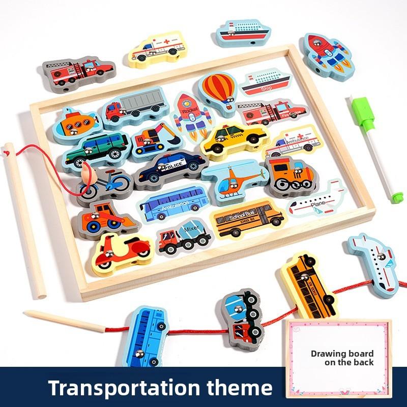 Деревянная двухсторонняя доска с бусинами, с игрой «Рыбалка» и внешним видом морских животных для детской игровой комнаты, домашнего развлечения