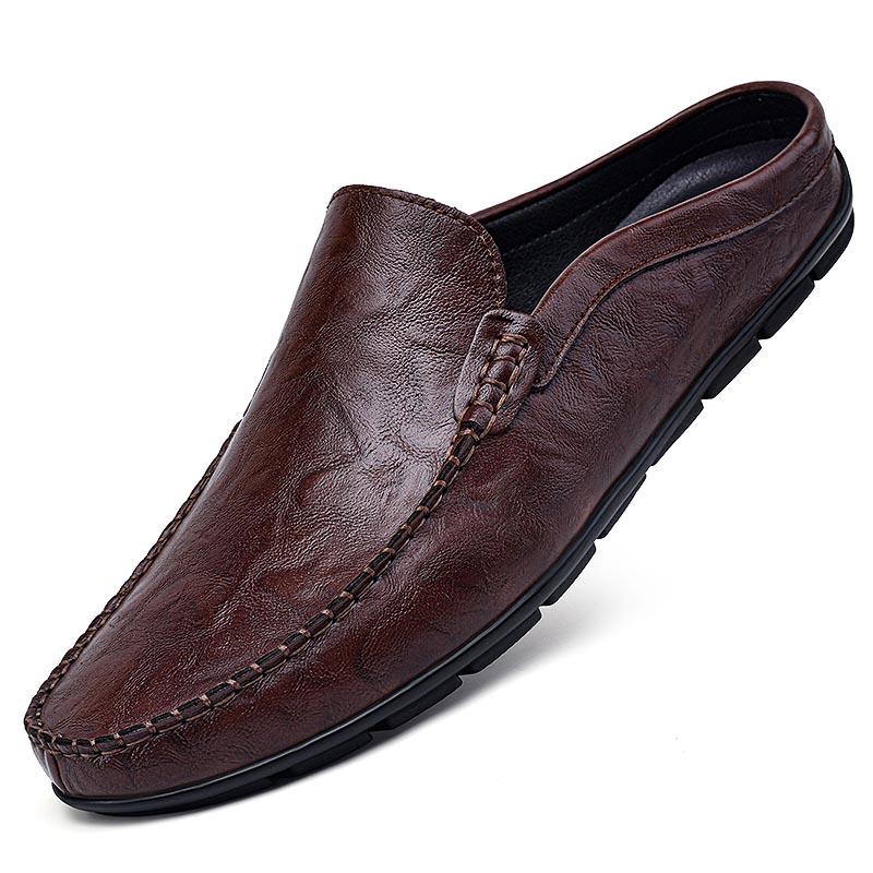 Genuine Leather Slippers Loafer new Men Half Loafers Slides Breathable Mules for Man Lightweight Breathable Dress Shoes
