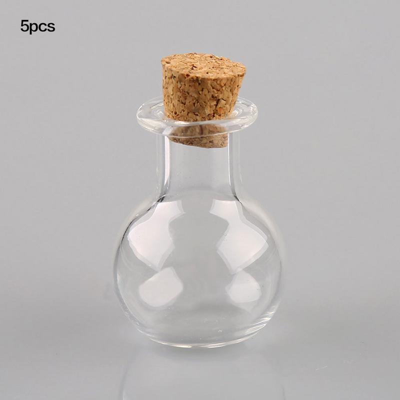 5 PCS Wishing Bottle Pendants Empty Corks Glass Hand-Blown Vial Necklace