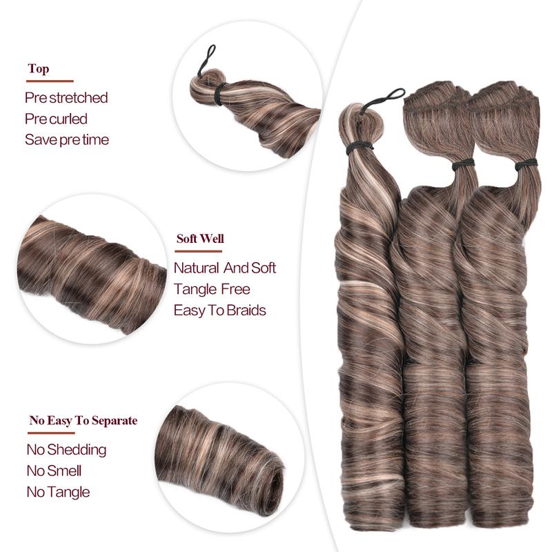 24Inch French Curl Synthetic Hair Extensions Loose Wave Pre-Stretched Braiding Hair Bulk & Weft Crochet Braids Bundles