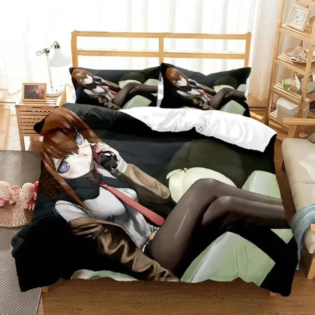 Комплект постельного белья с 3D-принтом аниме Steins Gate Курису Макисэ Односпальный Полуторный Двуспальный Квинсайз Кингсайз Суперкингсайз Комплект постельного белья