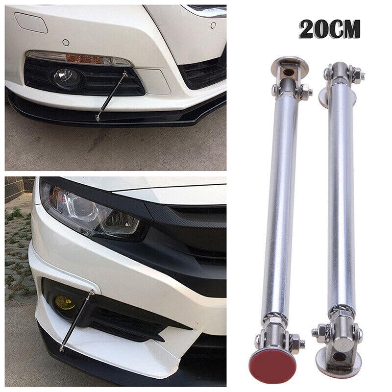 Adjustable Chrome Front Bumper Lip Splitter Strut Rod Tie Support Bars Spoiler