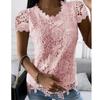 Vintage Chic Lace Splicing Shirt Women Summer Top Casual O Neck Elegant Blouse Loose Short Sleeve White Lace Shirts Blusas 24737