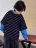 Children's Retro Striped Sweatshirt - Korean Style, Fake Two-Piece, Casual Loose Top for Boys & Girls