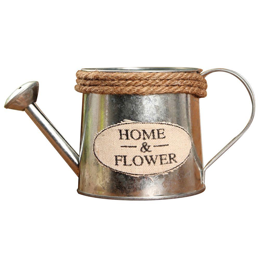 Vintage Iron Sheet Garden Flower Bucket Vases Embossed Wrought Watering Can