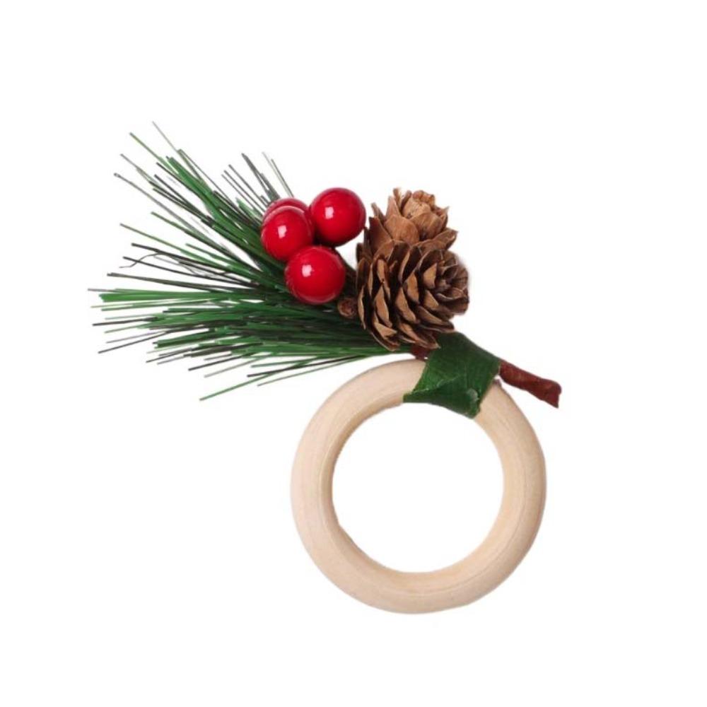 6pcs Artificial Napkin Holder Wooden Napkin Buckle Christmas Pine Needle Napkin Ring Kitchen