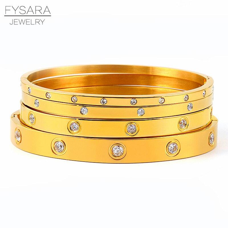 Luxury Lover Jewelry Women Bangle Titanium Steel Couple Jewelry Full Cz White Crystal Buckle Bracelets Bangles Men